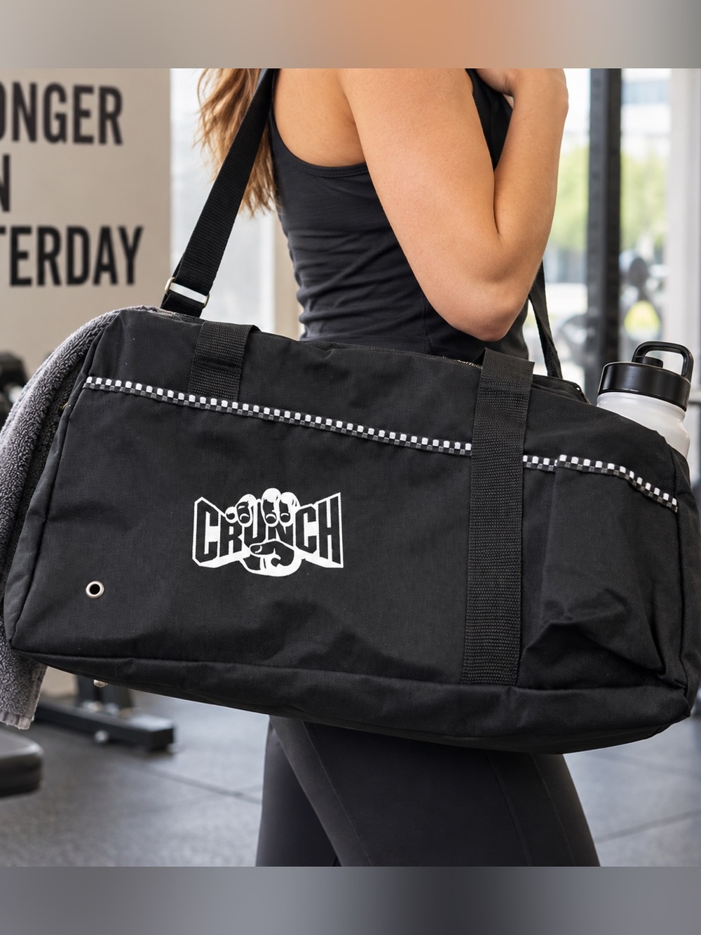 Crunch Fitness Black Gym Duffel Bag Workout Sports Carryall
